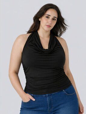Halara Black Cowl Neck Ruched Halter Tank – Plus Size 2x NWT